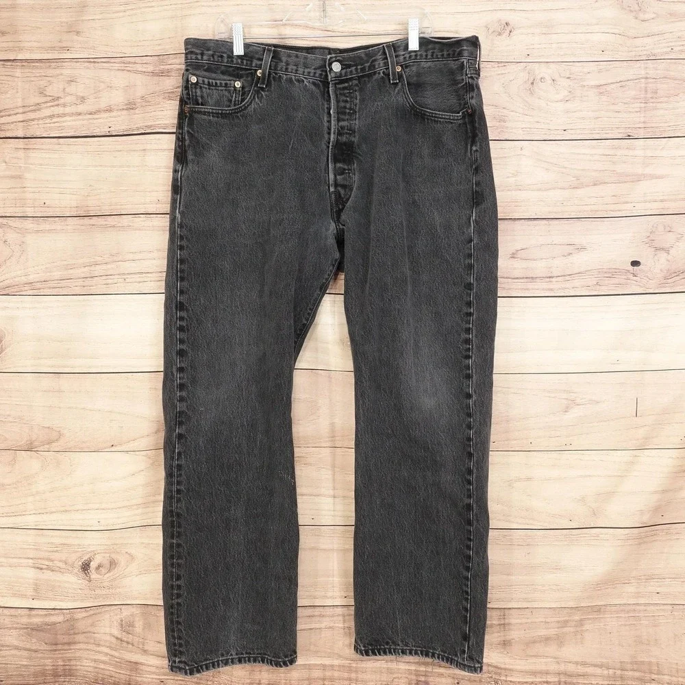 Levis 501 Jeans Mens 38x29 (40x30) Gray Charcoal Wash Straight Denim Pants